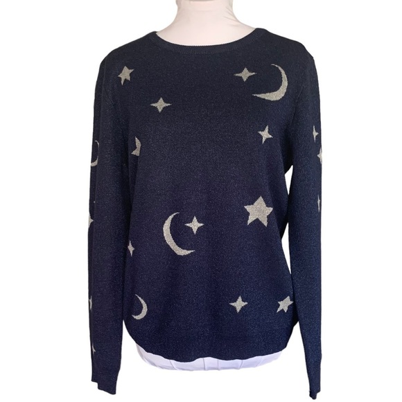 Brighton Sweaters - Sugarhill by Brighton Navy Silver Celestial Sparkle Sweater Sz 8